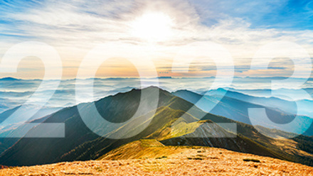 mountain landscape with 2023 overlay text