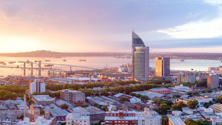 Montevideo city scape at sunset